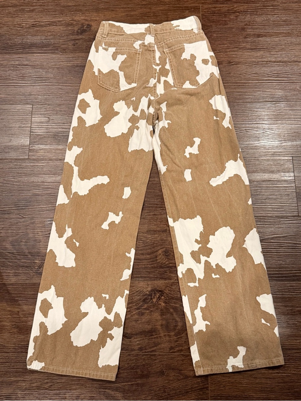 12th Tribe Brown & White Cow Print Straight Leg Pants - Picture 3 of 3